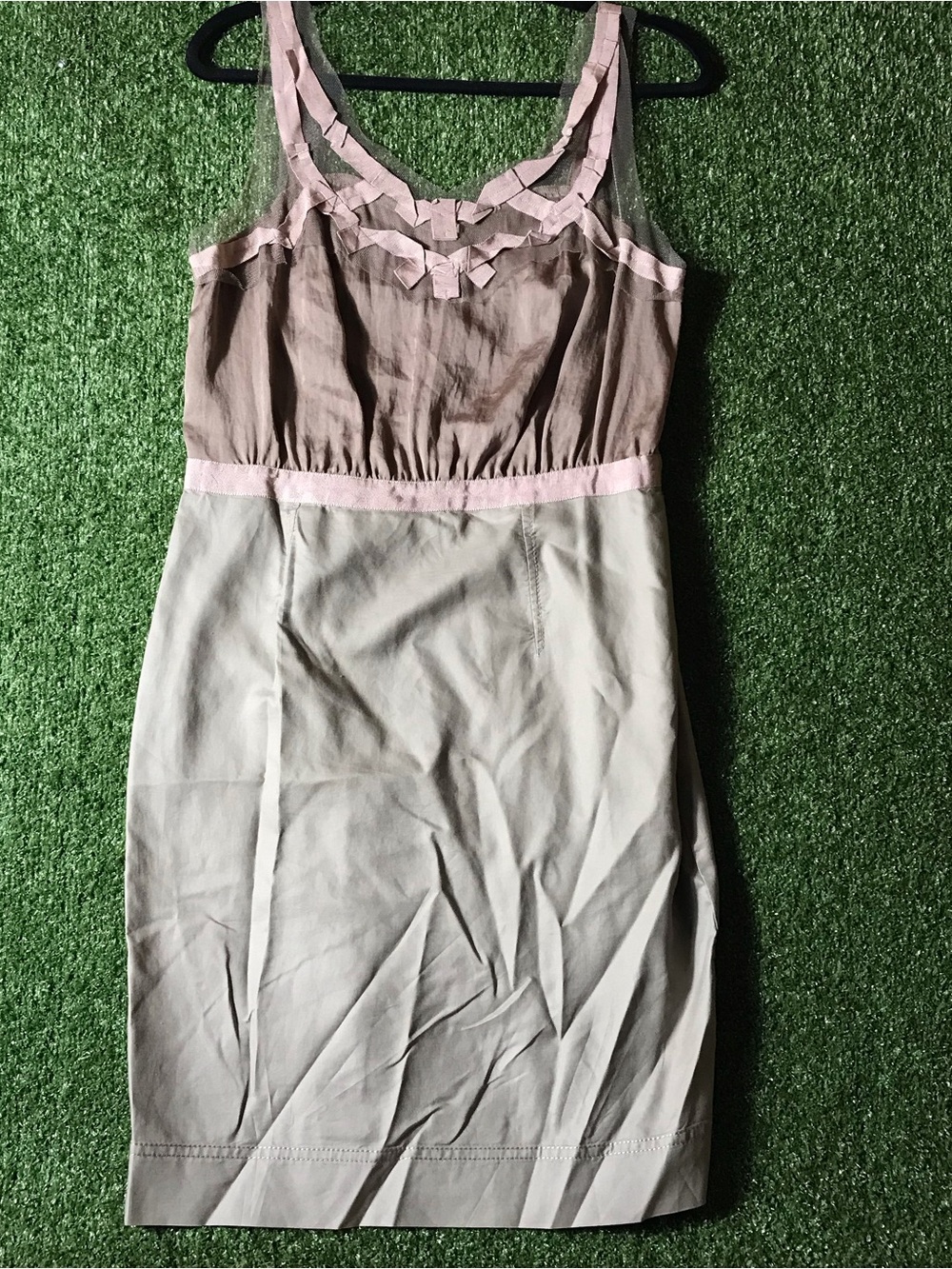 LOFT Taupe Mesh-Trim Dress